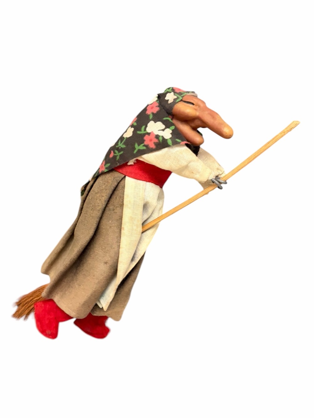 Vintage Norwegian-Style Good Luck Kitchen Witch Doll on Broom Folk Art